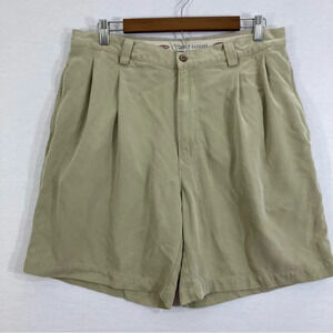Vintage Tommy Bahama Mens Shorts size 35 Cream/Tan 100% Silk Pleated Vacation